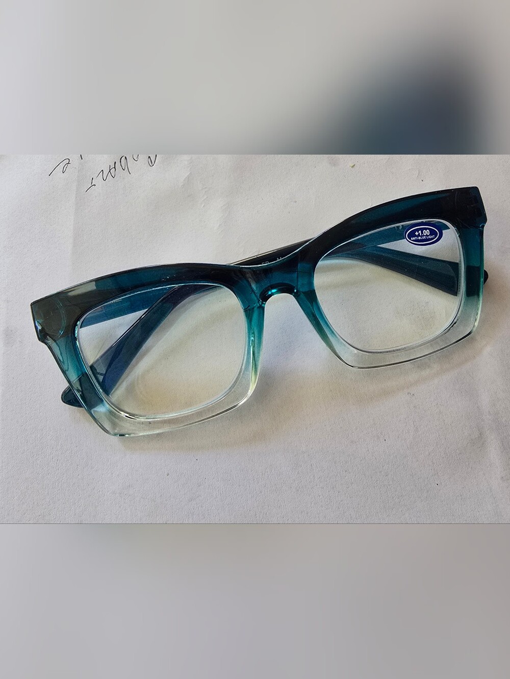 CAT EYE BLUE LIGHT BLOCKING +1.00 READER GLASSES TEAL BLUE CLEAR GRADIENT FRAME